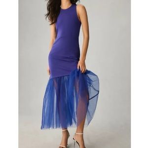 Anthropologie Maeve Tulle-Hem Slim Tank Dress
